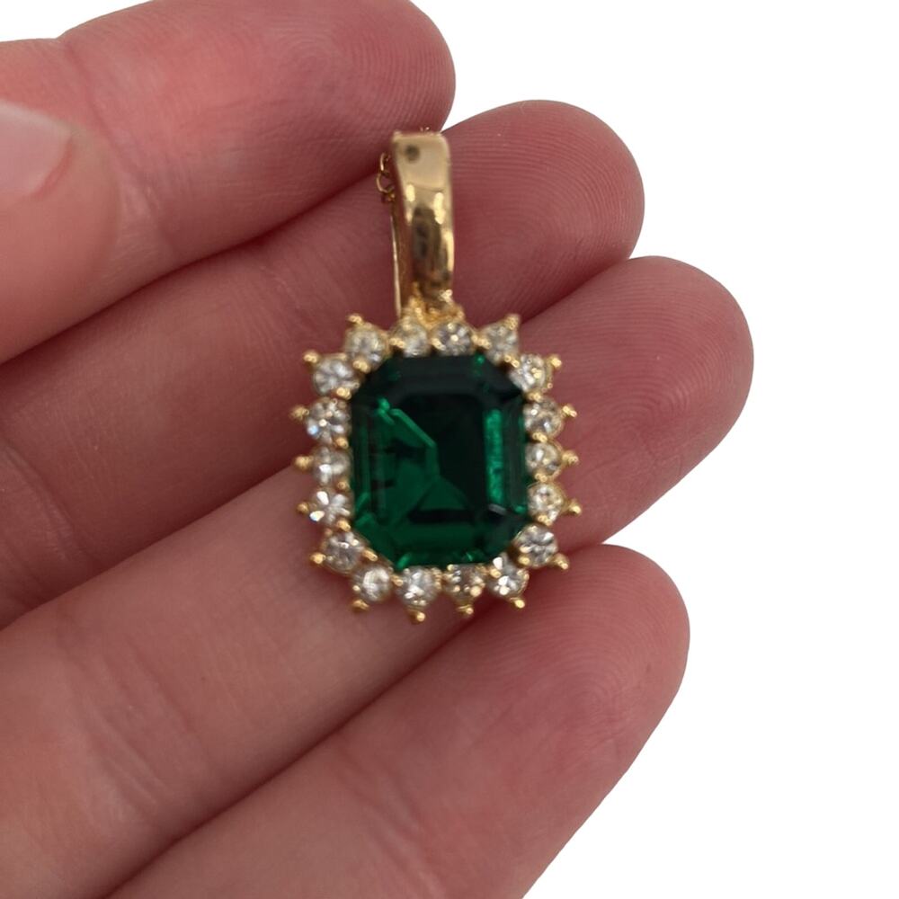 Glamorous Roman Rectangular Emerald Rhinestone Ea… - image 5